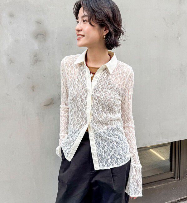 MAQWEL「【MAQWEL/マクウェル】ウォッシャブルストレッチレースシャツ」|シャツ・ブラウス|オフホワイト