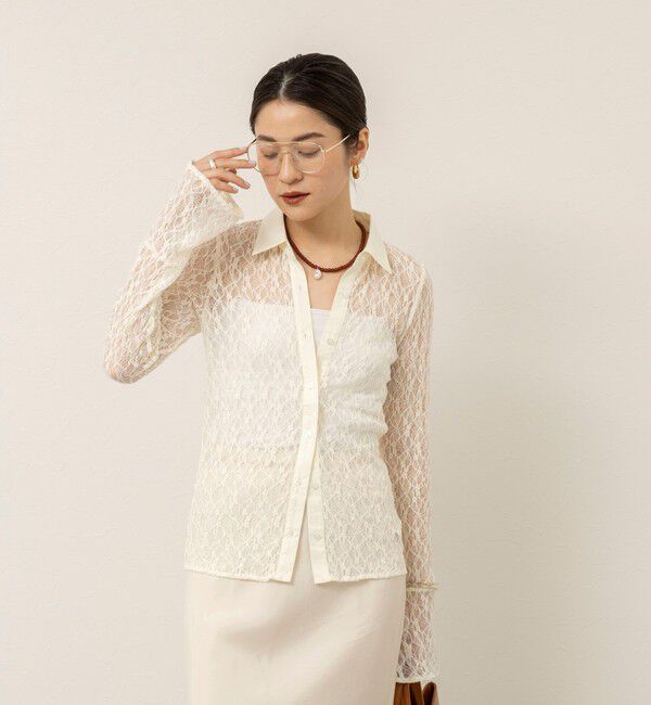 MAQWEL「【MAQWEL/マクウェル】ウォッシャブルストレッチレースシャツ」|シャツ・ブラウス|