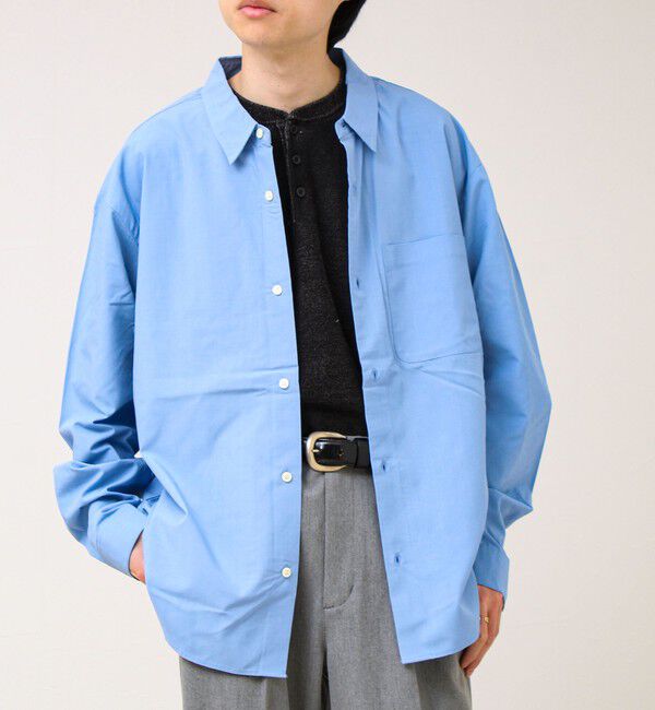 GLOSTER「【ストライプ/無地】レーヨン混 レギュラーカラーシャツ」|シャツ・ブラウス|ブルー