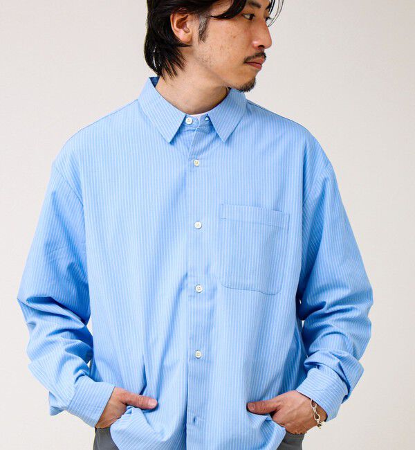 GLOSTER「【ストライプ/無地】レーヨン混 レギュラーカラーシャツ」|シャツ・ブラウス|ブルー系その他
