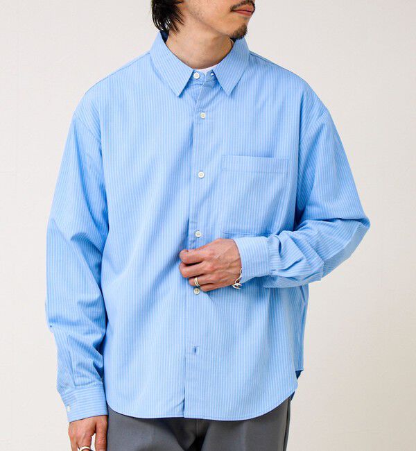 GLOSTER「【ストライプ/無地】レーヨン混 レギュラーカラーシャツ」|シャツ・ブラウス|