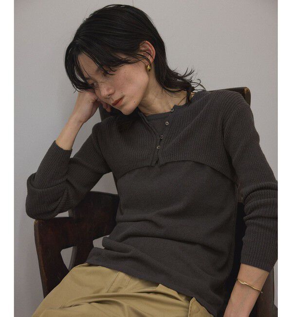 SALON adam et rope'「【WEB限定】ループヤーンリブショートカーディガン/ボレロ［セットアップ対応］」|カーディガン|チャコール(06)