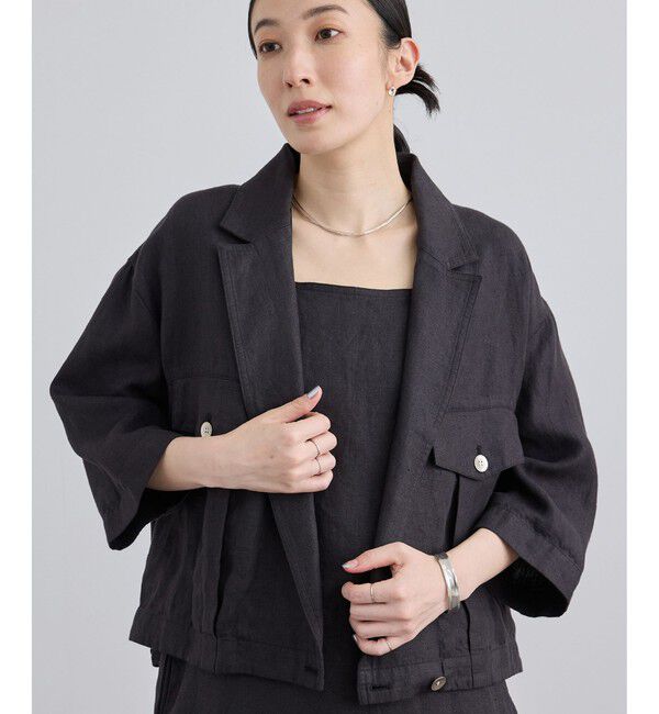 SALON adam et rope'「リネンツイルブルゾン」|ブルゾン・スタジャン|ブラック(01)