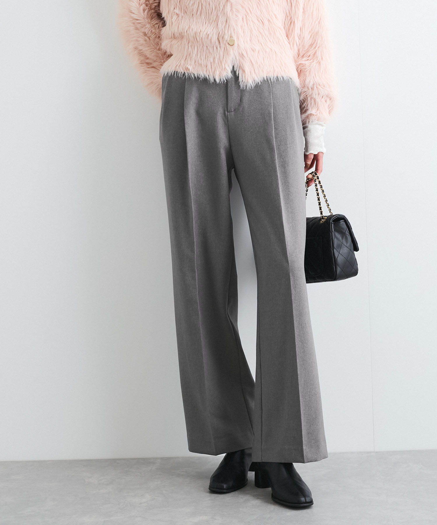 VIS「【新色追加】【美easy】ウーリッシュ2タックワイド/スラックスパンツ【洗える】」|スラックス|グレー(07)