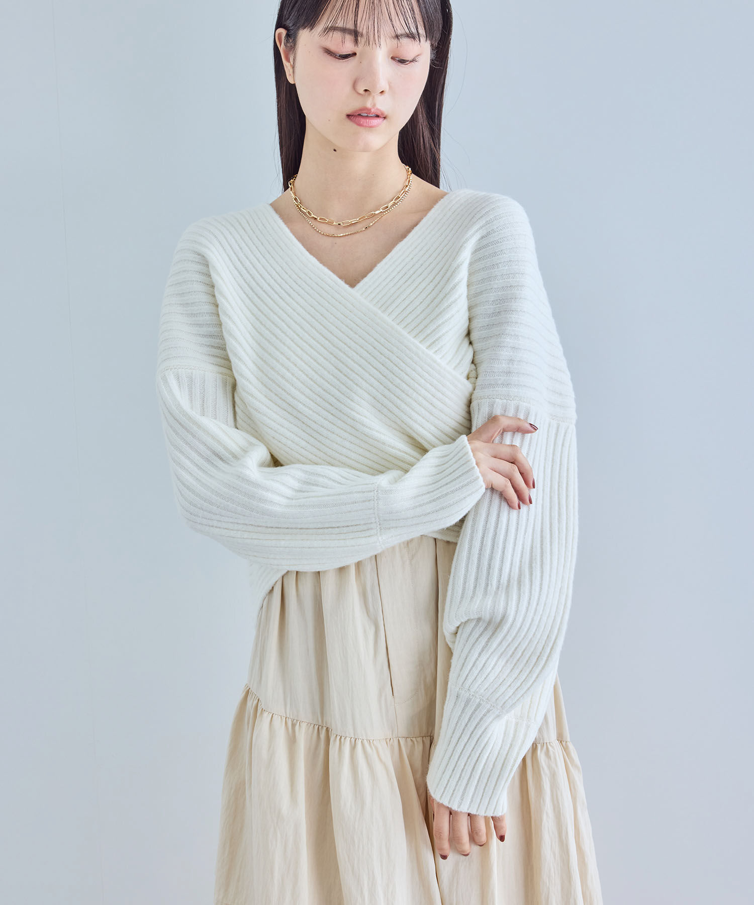 VIS「ふんわりカシュクールニットプルオーバー」|ニット・セーター|