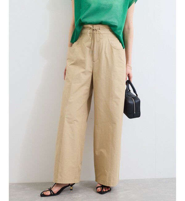 VIS「【接触冷感/洗える】ドロストワイドパンツ」|チノ|ベージュ(27)
