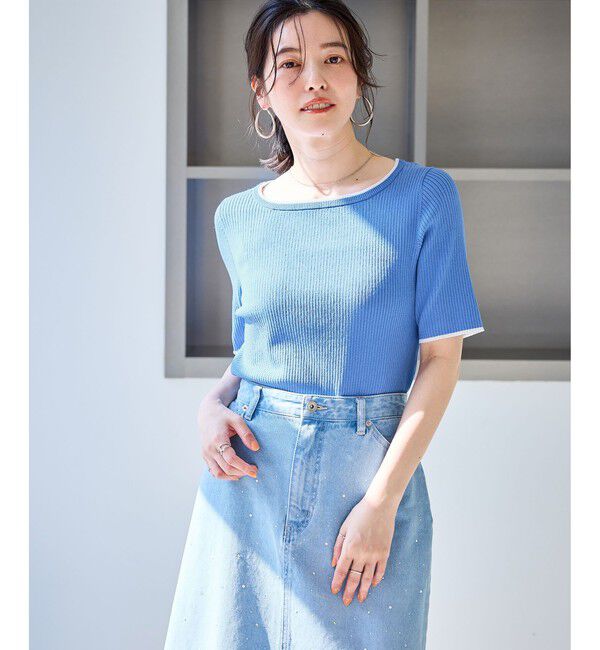 Rope&rsquo;Picnic「シャーベットニット リブハーフスリーブニット/UVケア」|ニット・セーター|