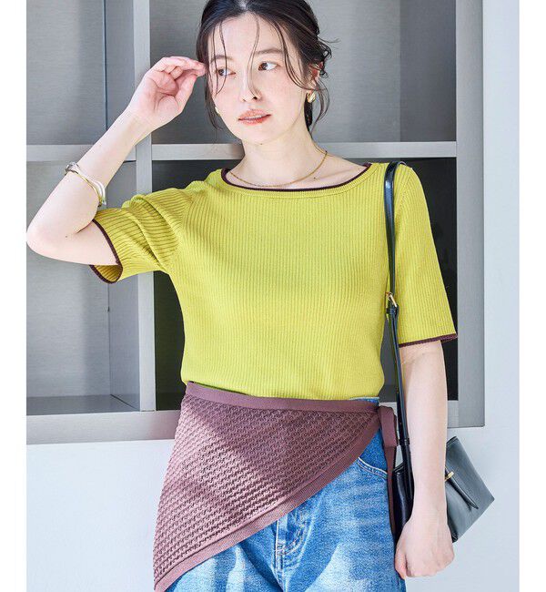 Rope&rsquo;Picnic「シャーベットニット リブハーフスリーブニット/UVケア」|ニット・セーター|