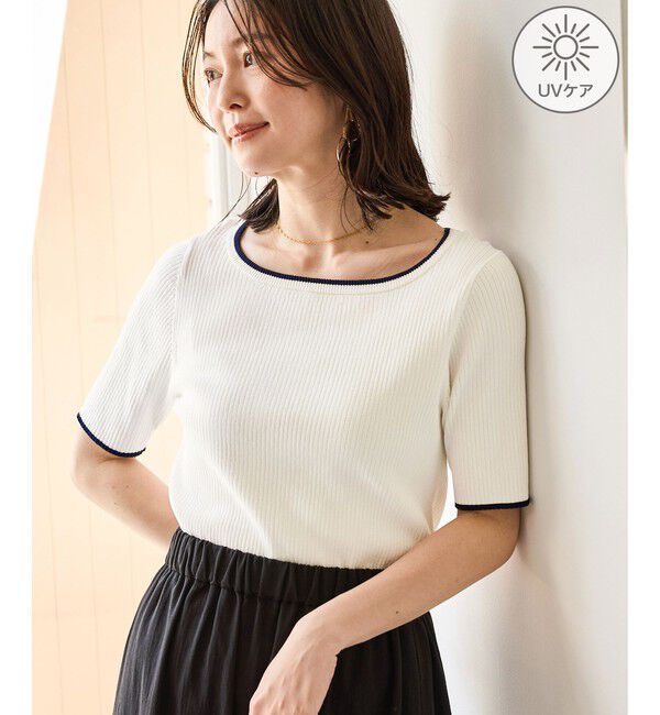 Rope&rsquo;Picnic「シャーベットニット リブハーフスリーブニット/UVケア」|ニット・セーター|オフホワイト(15)