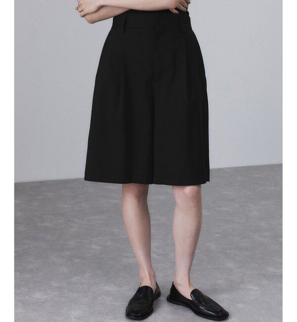 ADAM ET ROPE'「【サステナブル】ソリッド＆ストライプハーフパンツ」|チノ|ブラック(01)