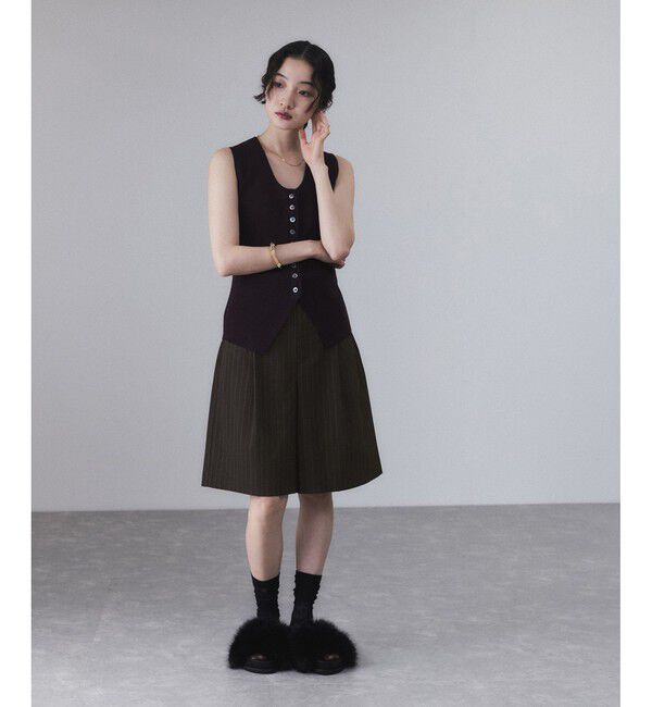 ADAM ET ROPE'「【サステナブル】ソリッド＆ストライプハーフパンツ」|チノ|