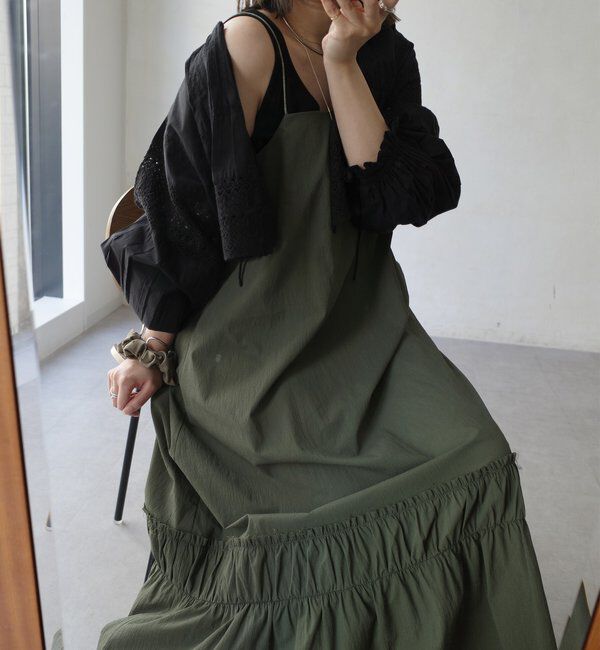  「【SAKURA企画】裾ギャザー切替キャミワンピース」|ワンピース|カーキ