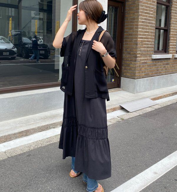  「【SAKURA企画】裾ギャザー切替キャミワンピース」|ワンピース|ブラック
