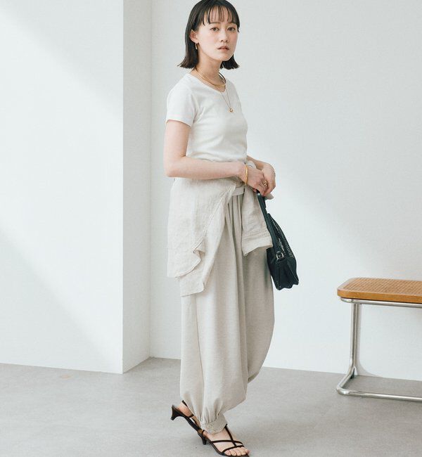  「【鮮度抜群/防シワ性/紫外線防止/今期注目シルエット】リネンライクアラジンパンツ」|チノ|