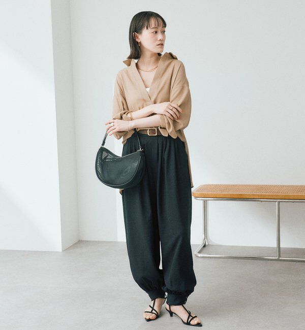  「【鮮度抜群/防シワ性/紫外線防止/今期注目シルエット】リネンライクアラジンパンツ」|チノ|