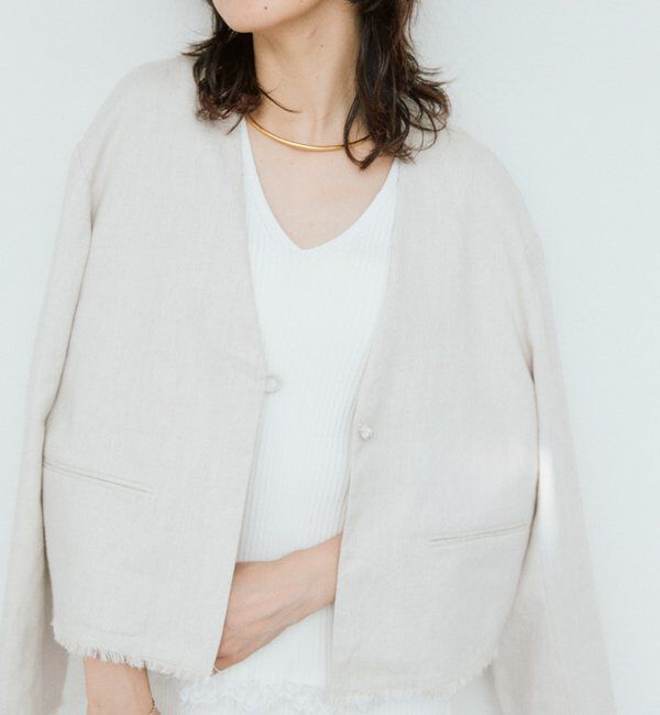  「予約【軽量/通気性抜群】ペーパーリネンノーカラージャケット」|テーラードジャケット|