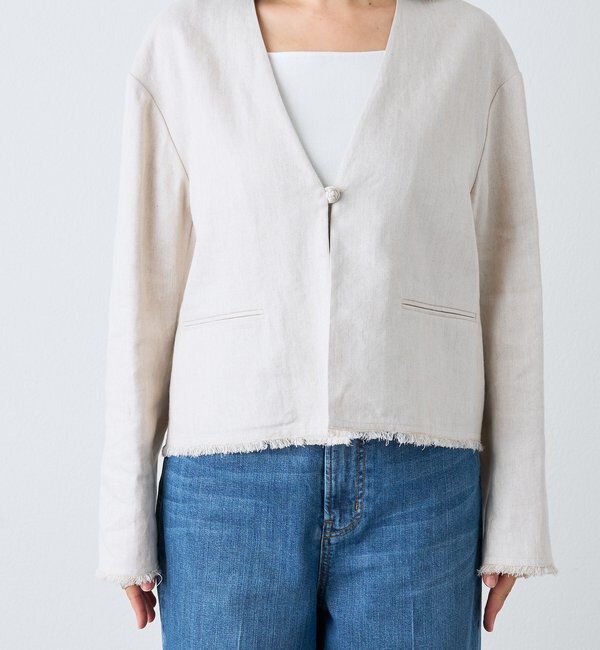  「予約【軽量/通気性抜群】ペーパーリネンノーカラージャケット」|テーラードジャケット|