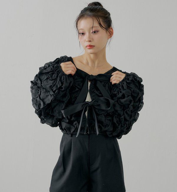  「【SALON by Chico】前後2wayフロントリボンポコポコブラウス」|シャツ・ブラウス|