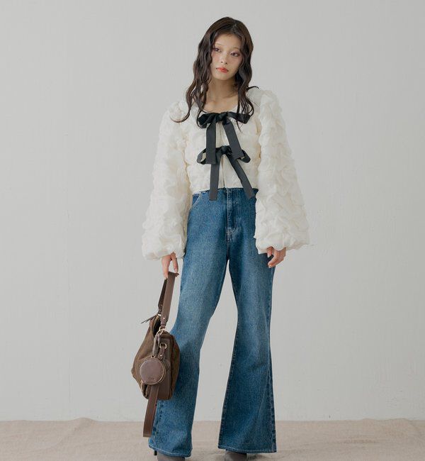  「【SALON by Chico】前後2wayフロントリボンポコポコブラウス」|シャツ・ブラウス|