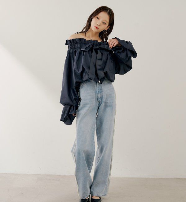  「【SALON by Chico】2wayスタンドフリルブラウス」|シャツ・ブラウス|