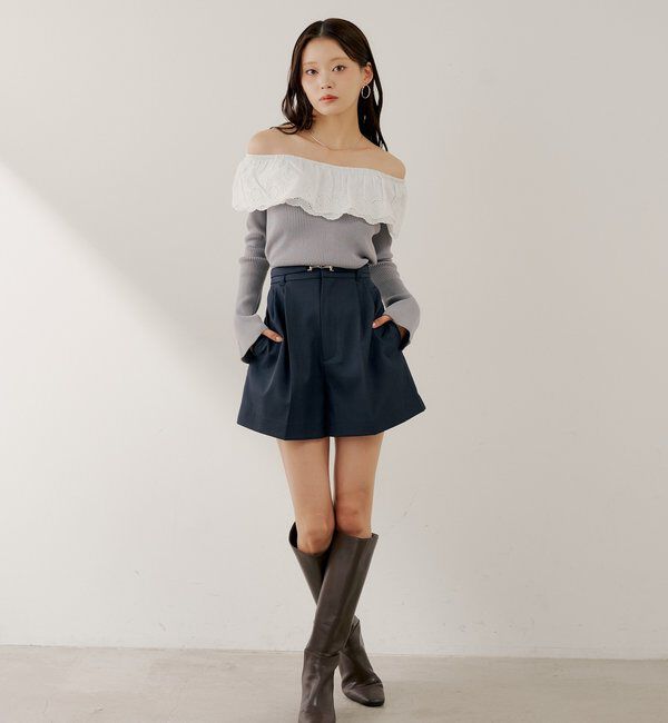  「【SALON by Chico】前後2wayダブルレースフリルオフショルニット」|ニット・セーター|