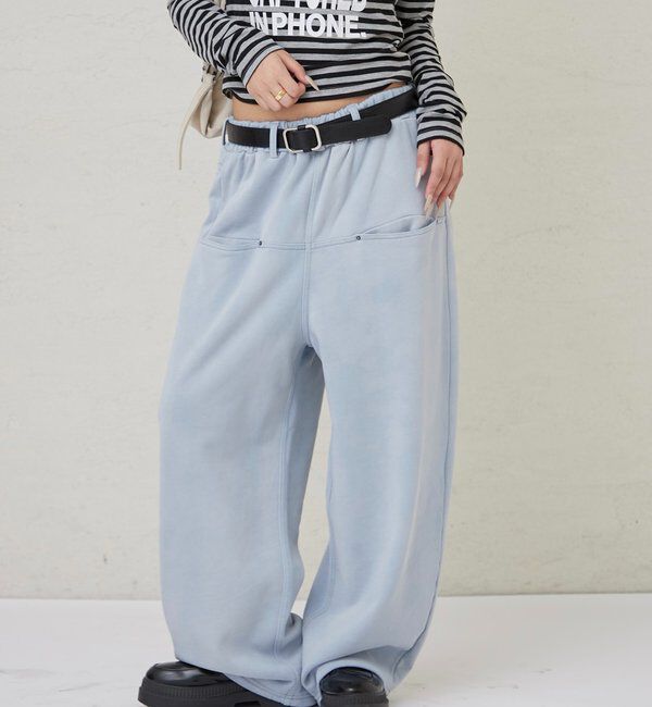  「スラッシュポケットウォッシュドスウェットイージーパンツ」|チノ|サックスブルー