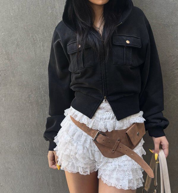  「フラップショートジップフーディ」|パーカー|