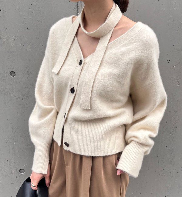  「ファーウールタイ付きカーディガン」|カーディガン|