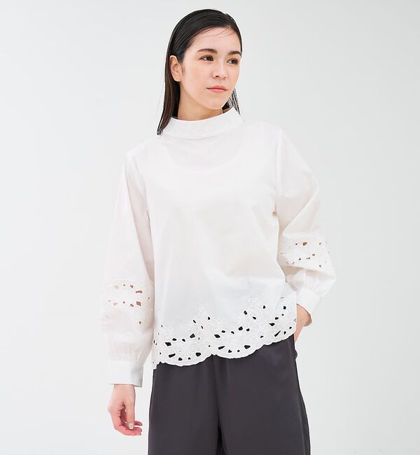 collex「レース切替スタインドカラーブラウス」|シャツ・ブラウス|