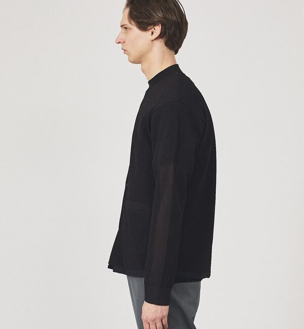 ABAHOUSE「2トーン シアーメッシュ 1ボタン カーディガン」|カーディガン|