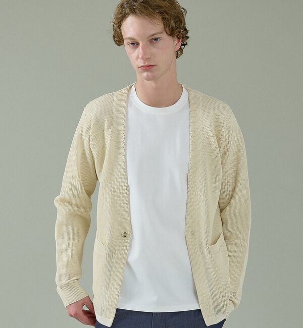 ABAHOUSE「2トーン シアーメッシュ 1ボタン カーディガン」|カーディガン|