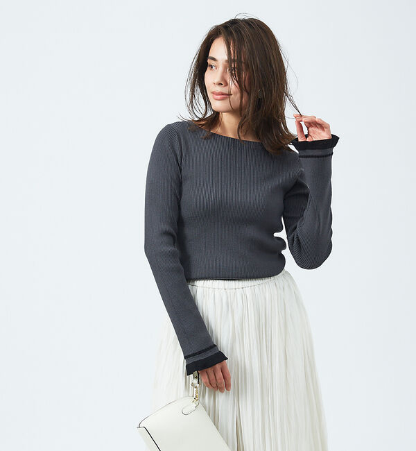 qualite「バイカラースリーブニット」|ニット・セーター|チャコールグレー