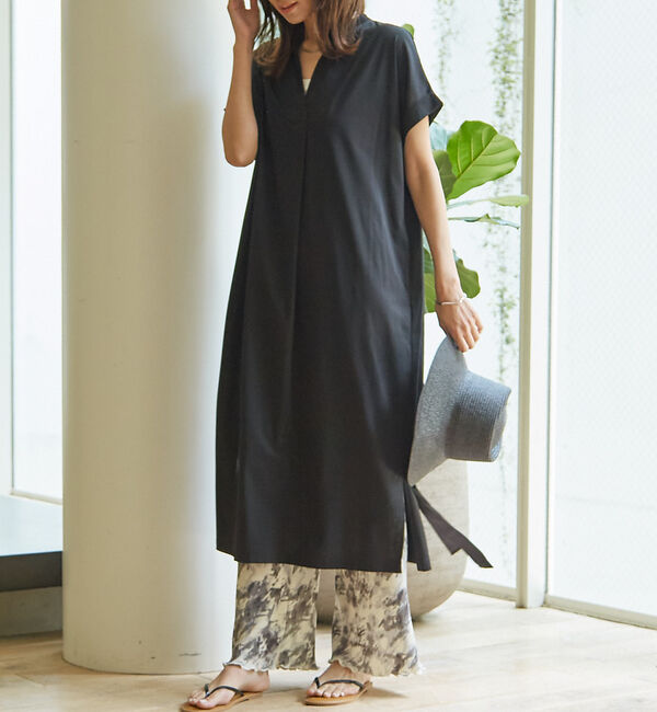 abahouse mavie「【大人のいちまんワンピ】シルケット天竺スキッパーワンピース」|ワンピース|ブラック