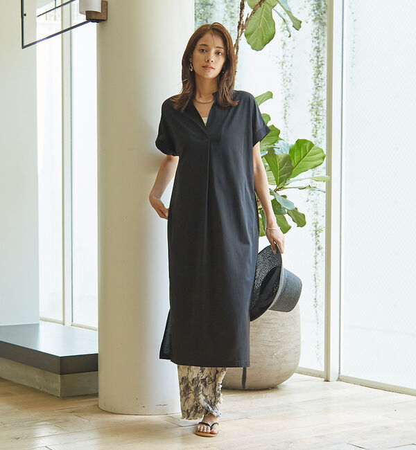 abahouse mavie「【大人のいちまんワンピ】シルケット天竺スキッパーワンピース」|ワンピース|