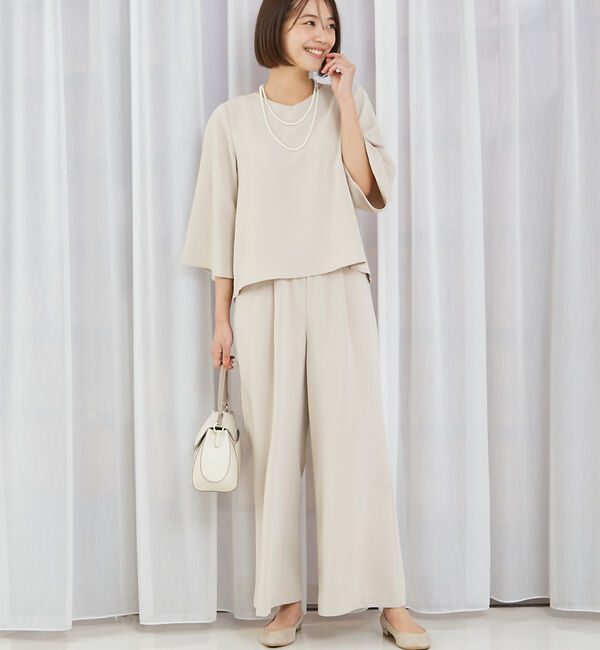 abahouse mavie「【販売店舗限定！上下２点セット】フレアブラウス&times;ワイドパンツセットアップ」|ワンピース|グレージュ