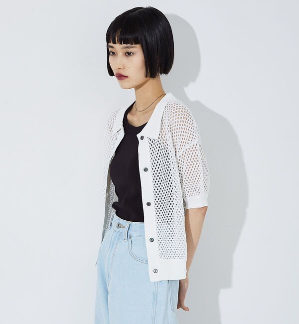 NOMINE「メッシュニットポロカーデ」|ポロシャツ|ホワイト