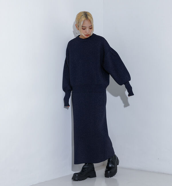 NOMINE「【上下2点セット/セットアップ対応】プレーティングニットセットアップ【WEB限定」|ニット・セーター|ネイビー