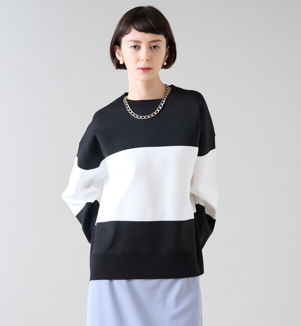 TIARA「スムースプルオーバー」|ニット・セーター|ブラック&times;ホワイト