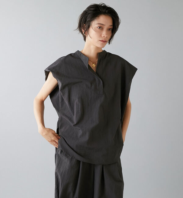 Liesse「高機能素材スキッパーシャツ」|シャツ・ブラウス|チャコールグレー