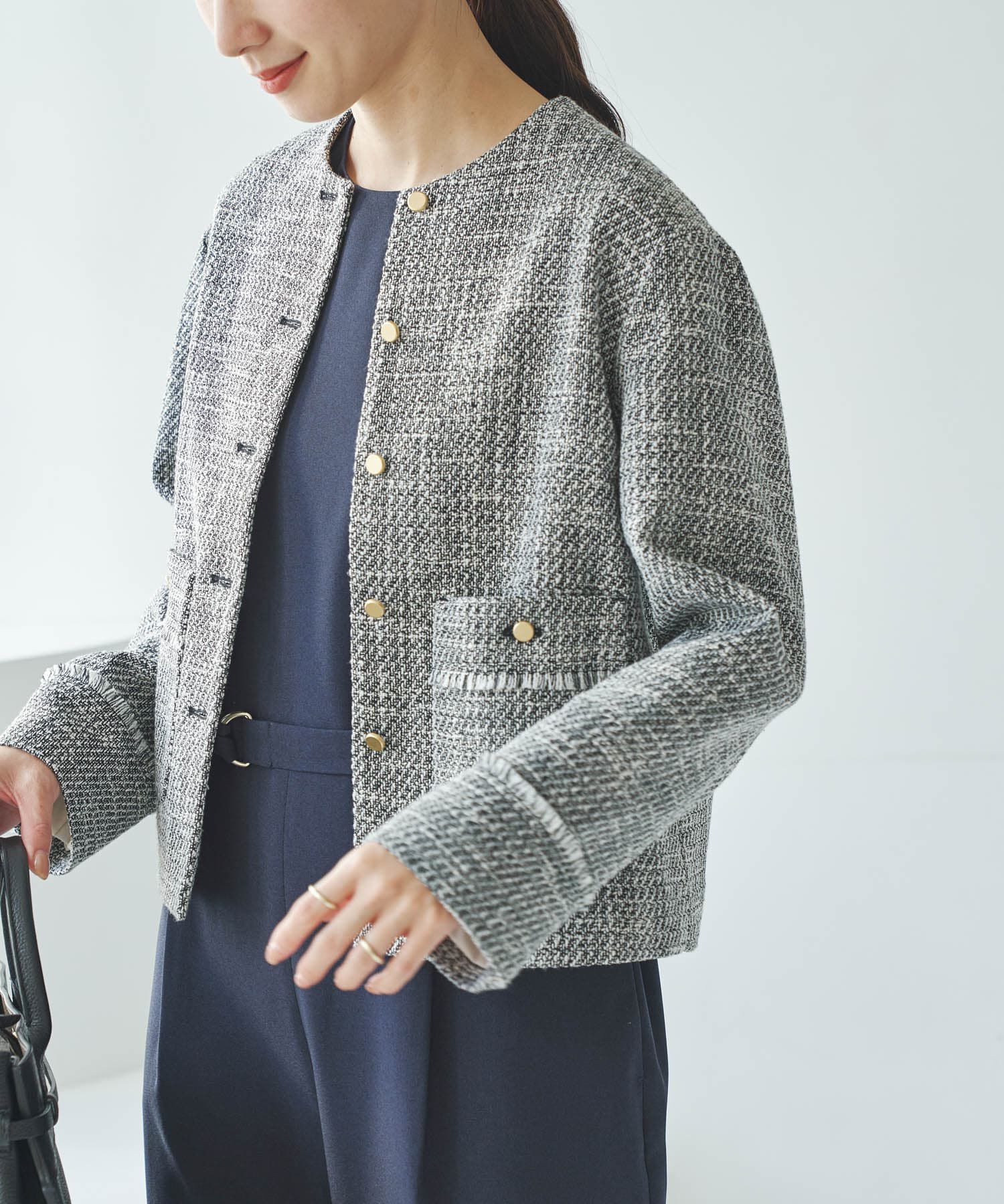 URBAN RESEARCH「ノーカラーツイードジャケット」|ノーカラージャケット|