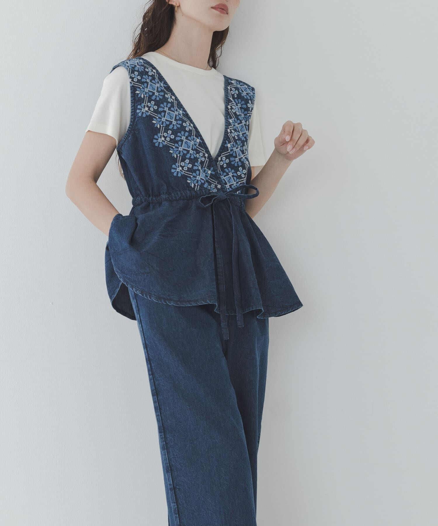 Sonny Label 「クロス刺繍ペプラムサロペット」|オールインワン|