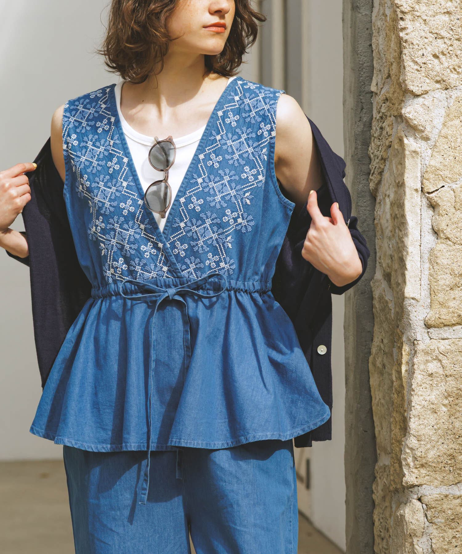 Sonny Label 「クロス刺繍ペプラムサロペット」|オールインワン|