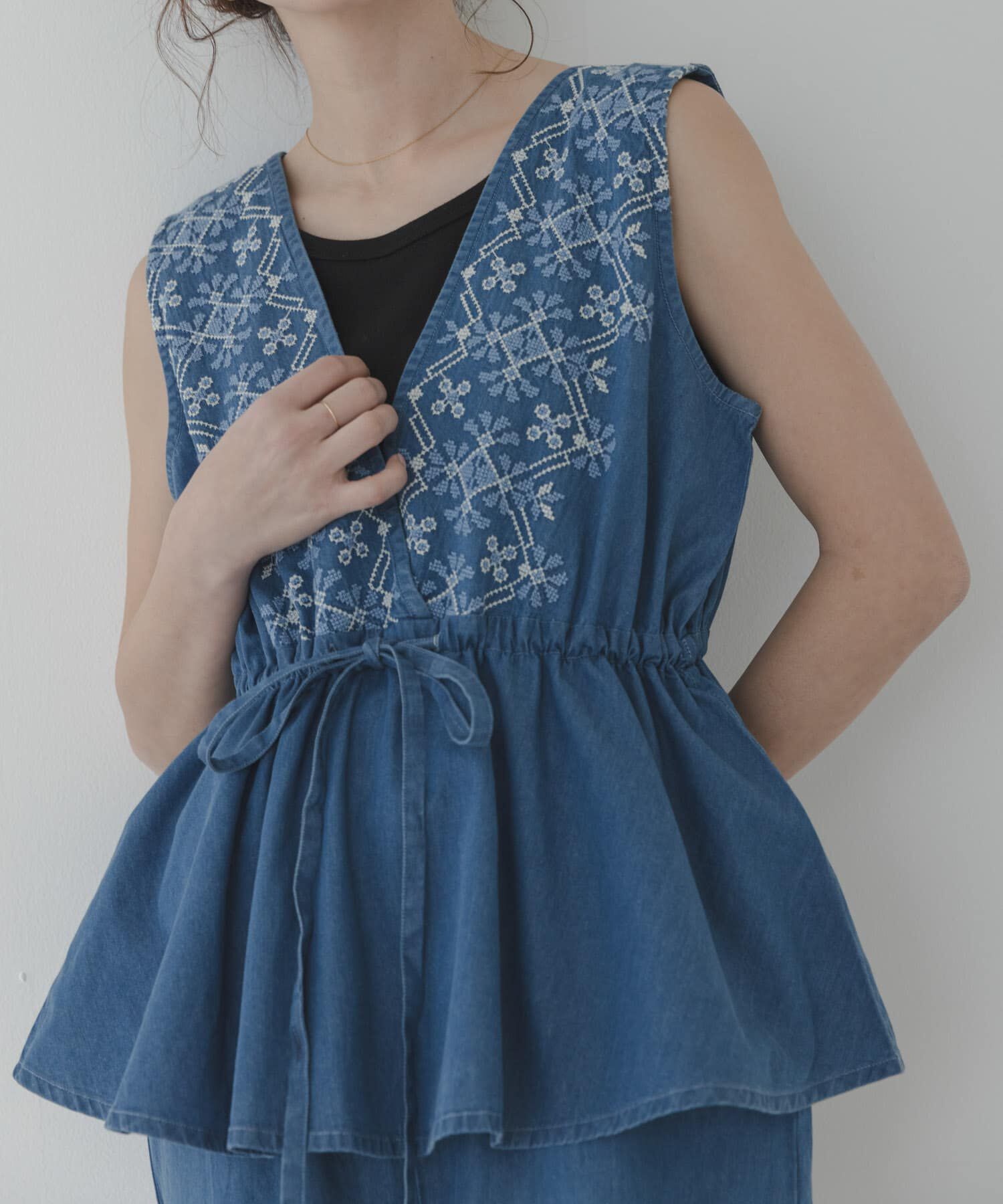 Sonny Label 「クロス刺繍ペプラムサロペット」|オールインワン|