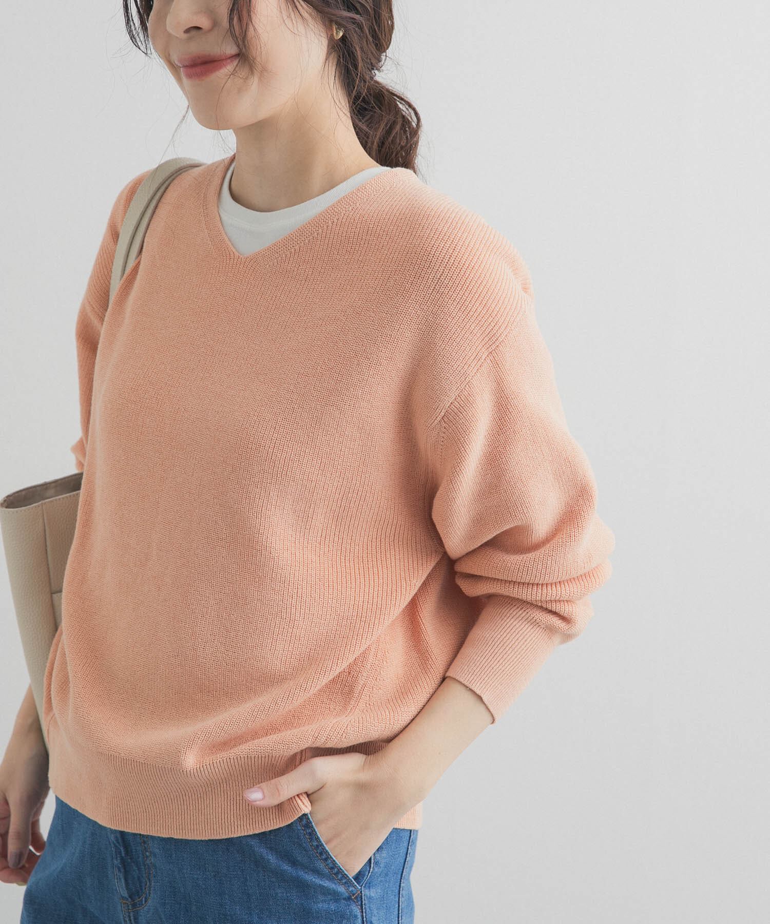 URBAN RESEARCH DOORS「コットン畦Vネックニット」|ニット・セーター|