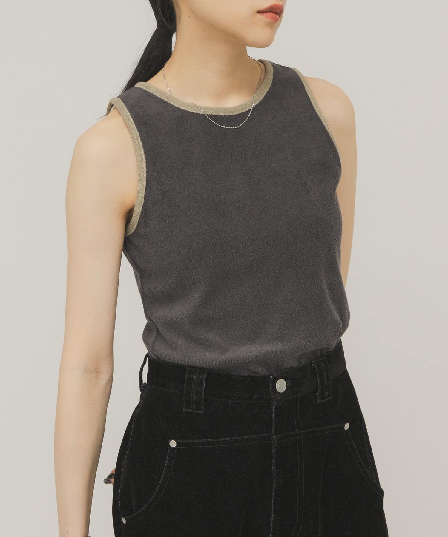  「バイカラーパイルタンク」|タンクトップ|