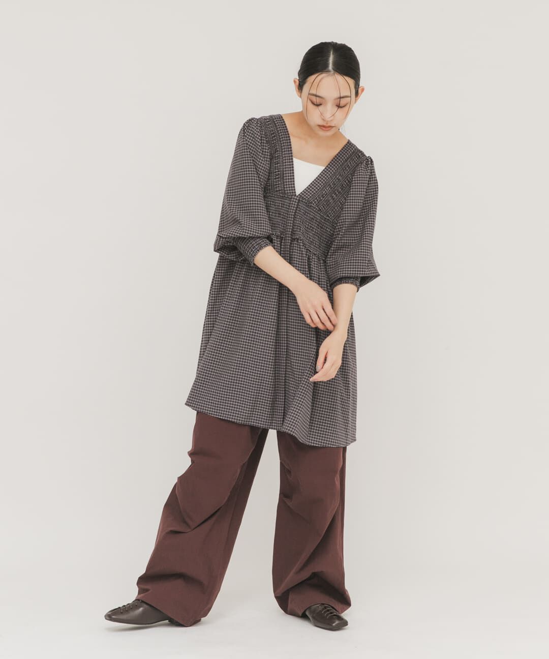  「2WAYシャーリングチェックミニワンピース」|ワンピース|