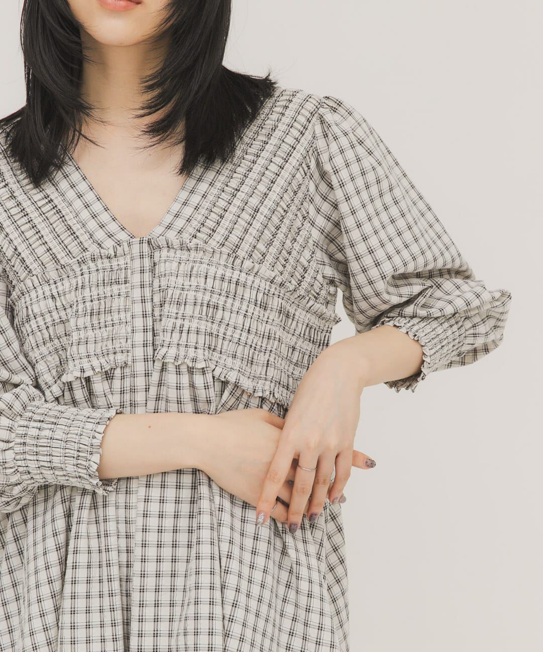  「2WAYシャーリングチェックミニワンピース」|ワンピース|