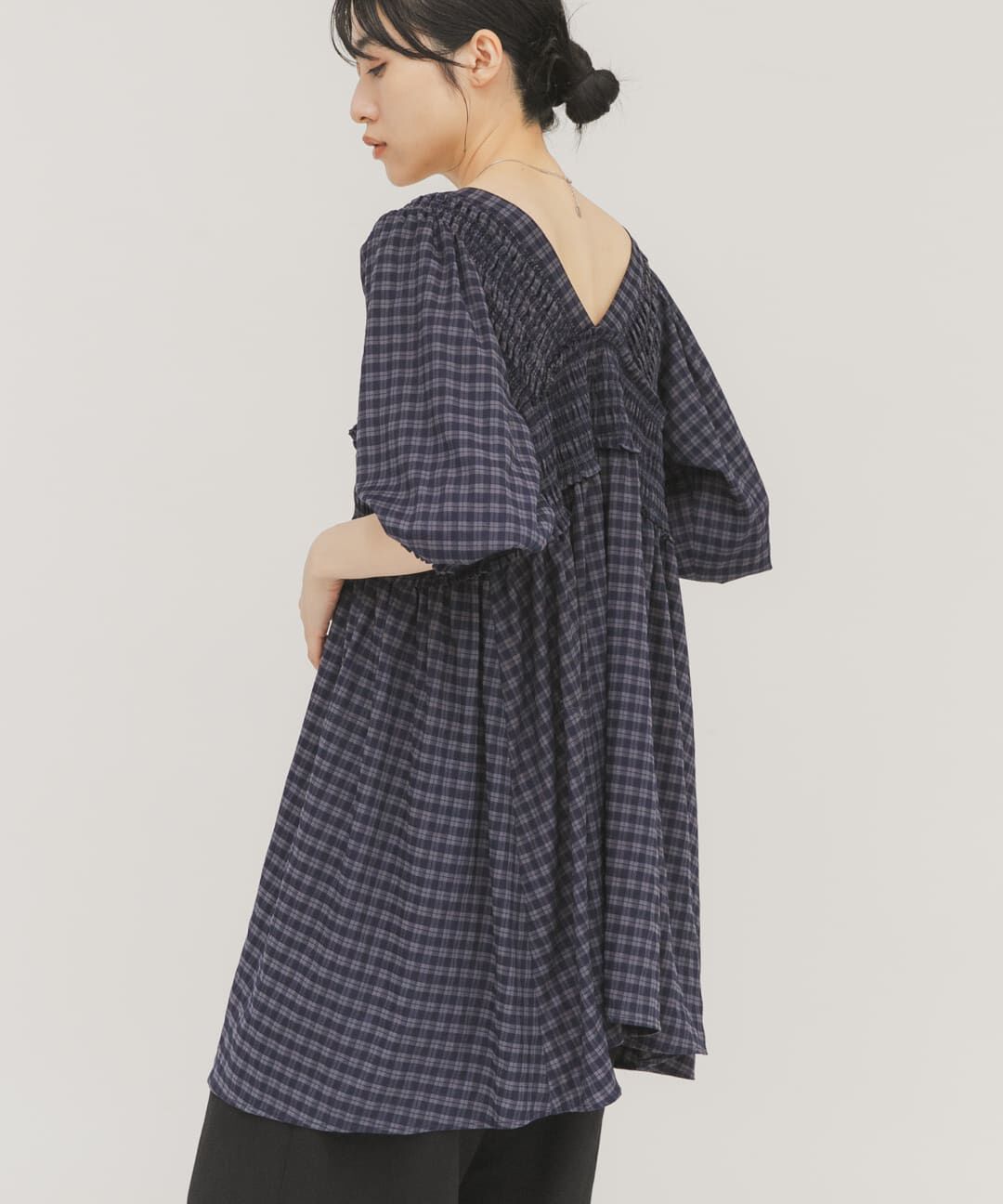  「2WAYシャーリングチェックミニワンピース」|ワンピース|ブルー系その他