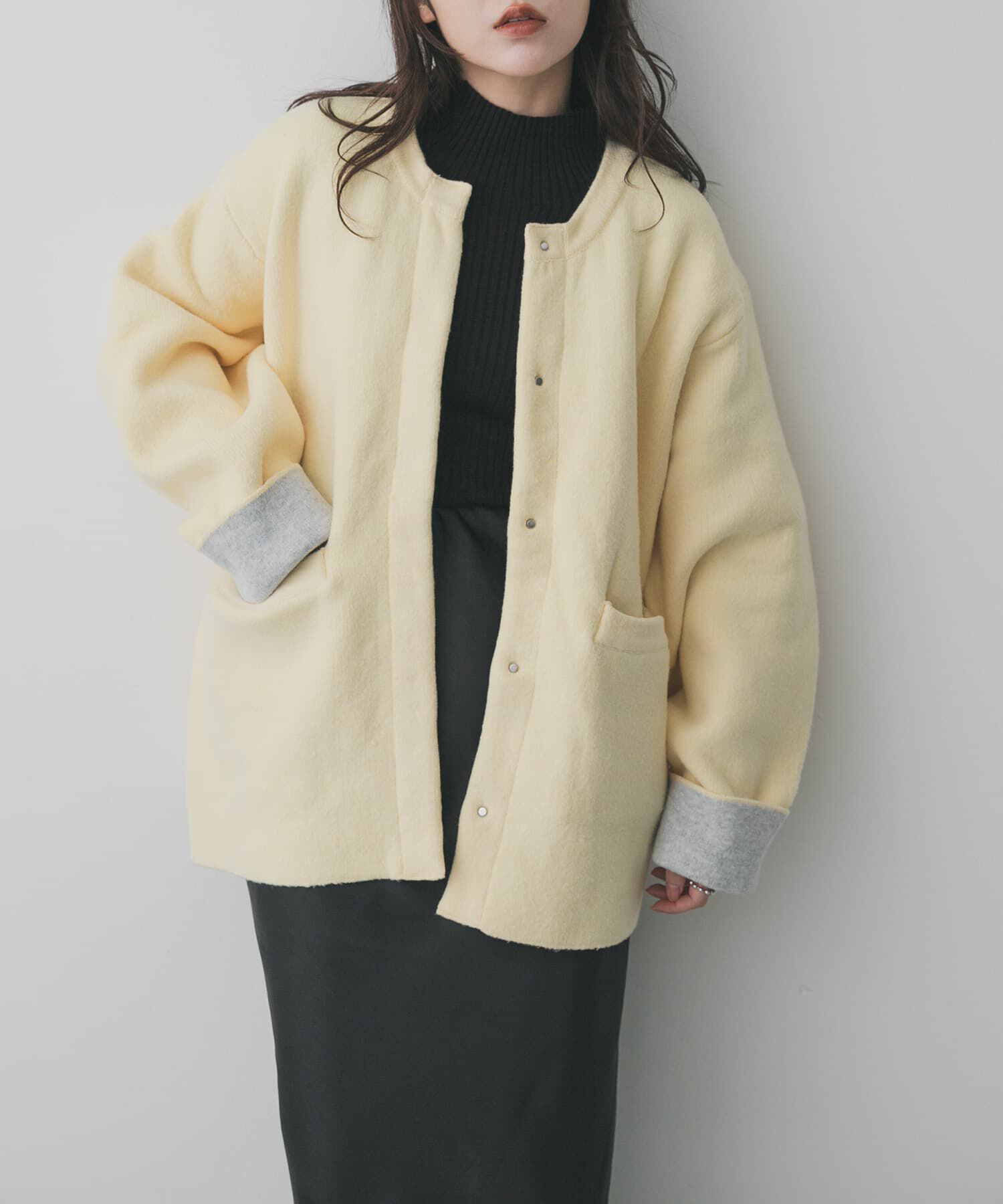 SENSE OF PLACE by URBAN RESEARCH「バイカラーニットコート」|ノーカラーコート|イエロー系その他