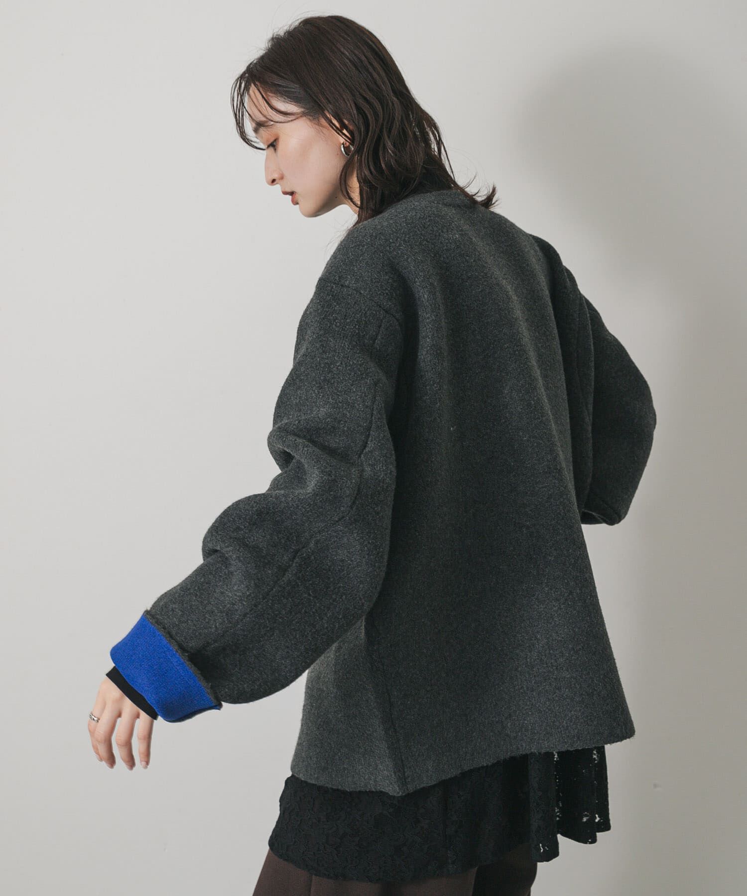 SENSE OF PLACE by URBAN RESEARCH「バイカラーニットコート」|ノーカラーコート|